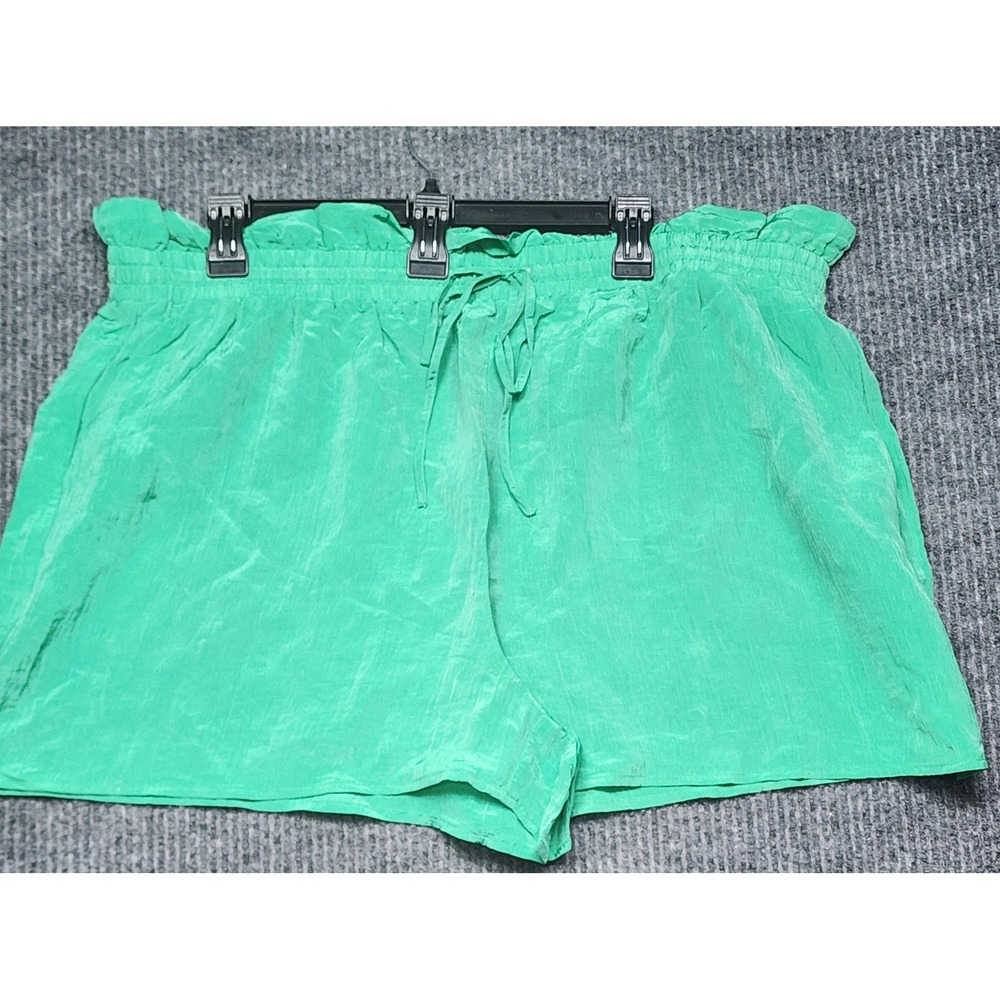 Green Paperbag Waist Drawstring Shorts XL Textured Lightweight Casual Summer